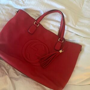 Authentic Gucci Red Leather Soho Tote Bag